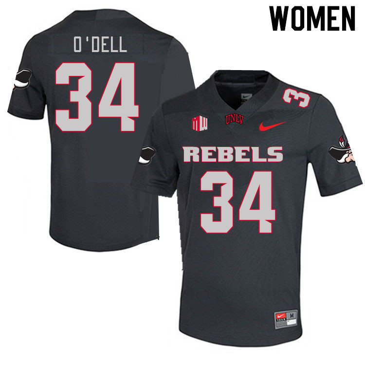 Women #34 Tyray O'Dell UNLV Rebels 2023 College Football Jerseys Stitched-Charcoal - Click Image to Close